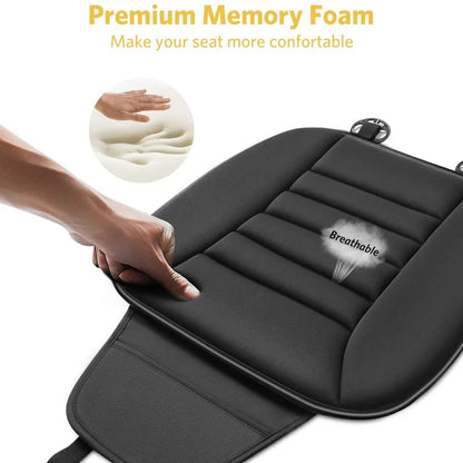 New Car Seat Cushion Memory Foam Front Car Seat Mat Pad Non-Slip Rubber Chair Protector Breathable Cover with Storage Pouch