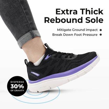 FitVille Women's Shoes Wide Width Walking Casual Shoes Thick Sole Lightweight Sneakers for Swollen Feet Relieve Toe Pain