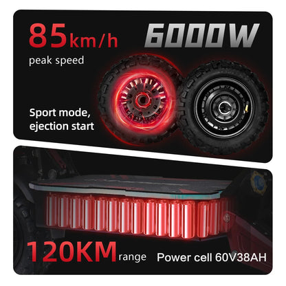 Boyueda S5 Electric Scooter 6000W Motor 60V38AH Battery 11 Inch Adult Off-road EScooters 85km/h Double Drive Version E-Scooter