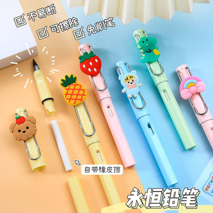 Cartoon Infinity Pencil with Fruits Animal Decoration Eternal Pencil for Kids Cute Stationery Kawaii School Supplies