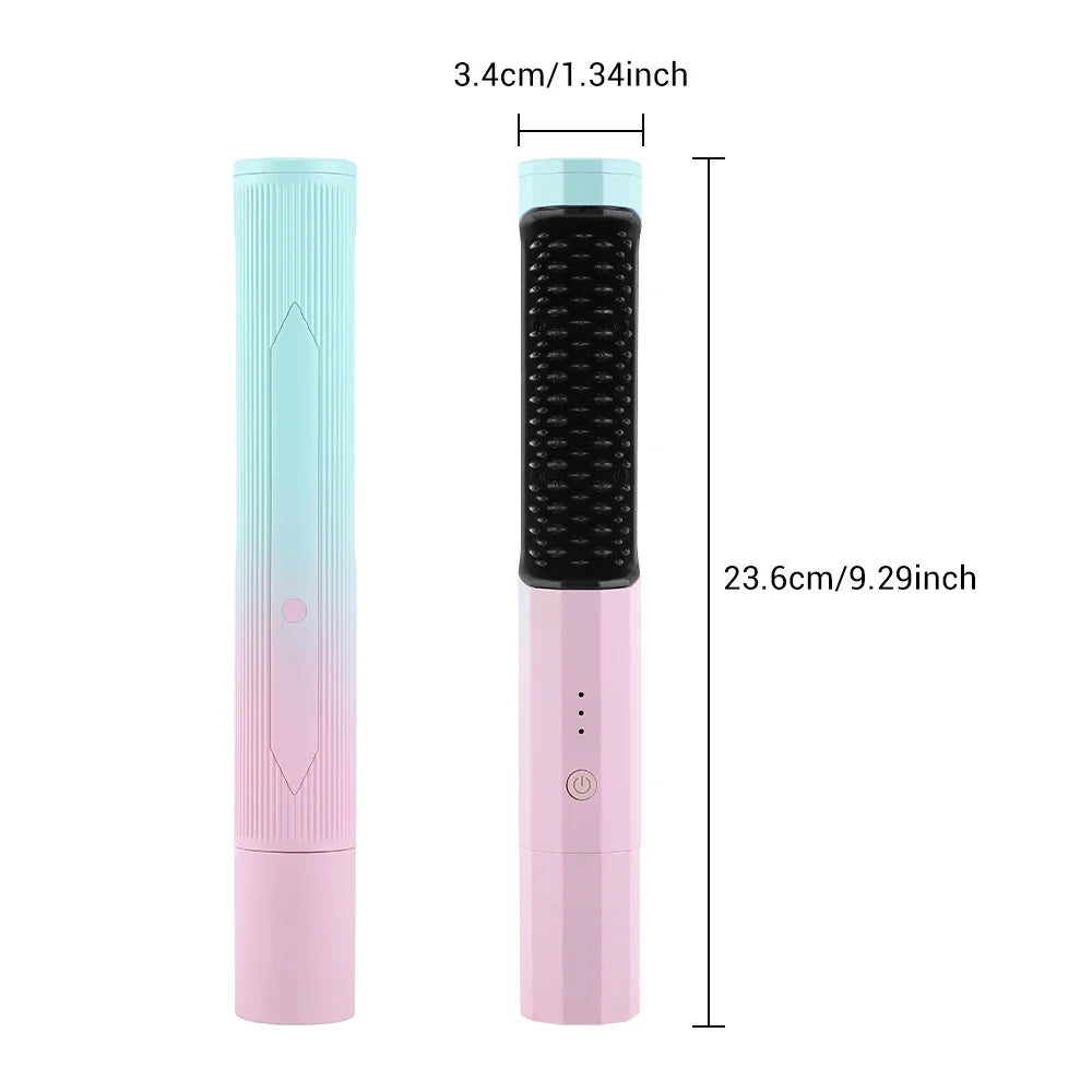 Women Hair Wireless Straightener Curler Straightening Comb Rechargeable Curling Straighten 2in 1 Travel Portable USB Charging