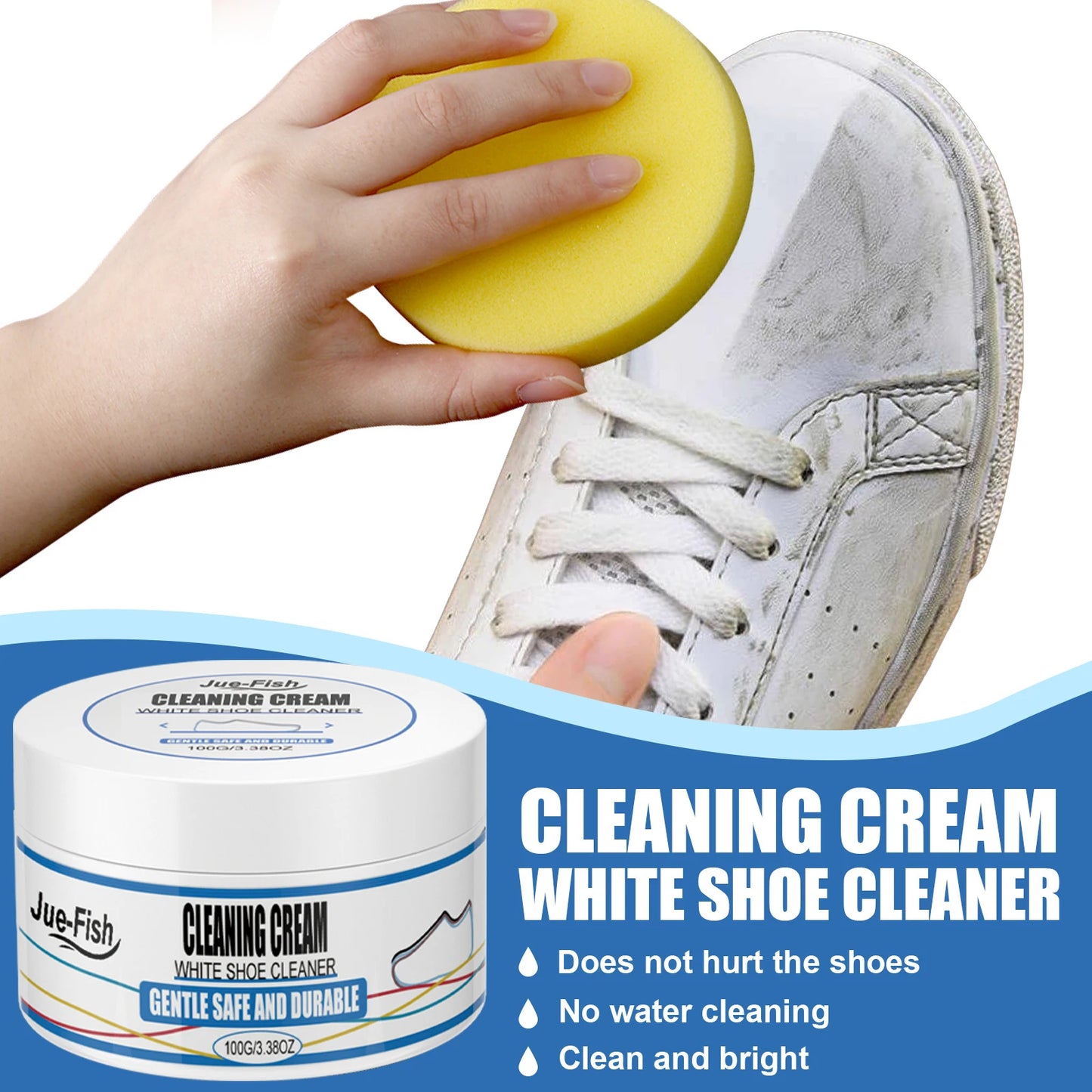 Jue-Fish White Shoes Cleaning Cream Powerful Stain Remover Cleaning Cream Free Sport Canvas Shoes Cleaning Stain Remover