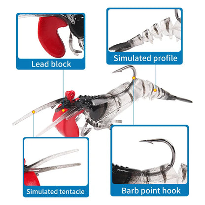 5pcs Soft Shrimp Lure Rigs Fishing Tackle Hooks Jigs Lifelike Swimbait Suitable for Freshwater/Saltwater