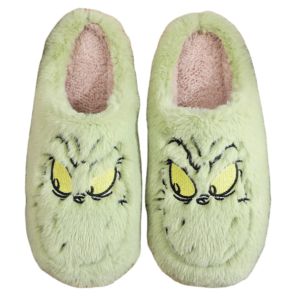 For Grinch Plush Slippers Warm Slip-on House Shoes Comfortable Soft Couple Slippers Thermal Christmas Slippers Autumn Winter