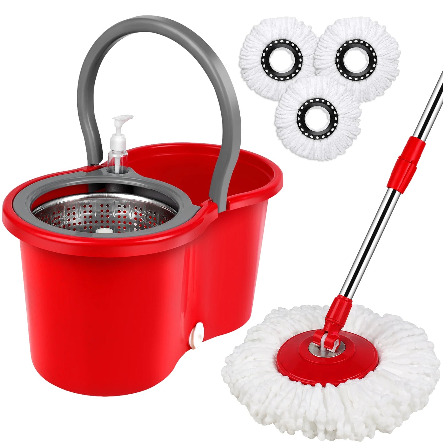 Spin Mop Bucket Sets with 360° Spinning 2 Mop System Tank in 3 Microfiber Replacement Heads, 61" Extended Handle Floor Cleaning
