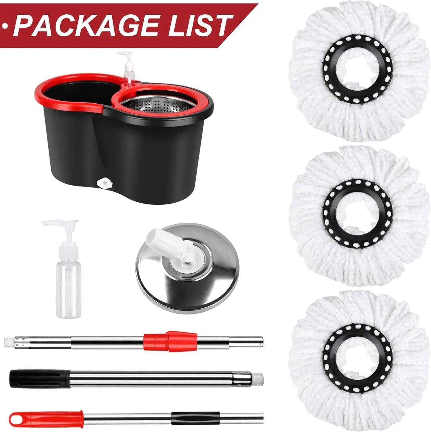 Spin Mop Bucket Sets with 360° Spinning 2 Mop System Tank in 3 Microfiber Replacement Heads, 61" Extended Handle Floor Cleaning