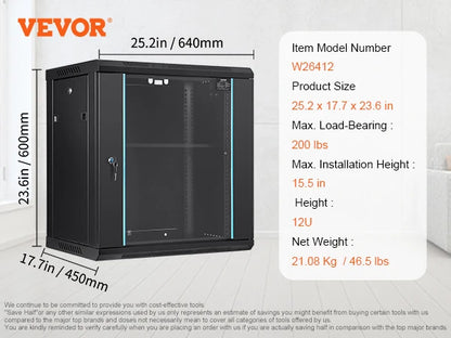 VEVOR Multifunctional Network Server Cabinet 9U/6U/12U Floor Standing/Wall Mounted Server Enclosure for Microdata Center Office