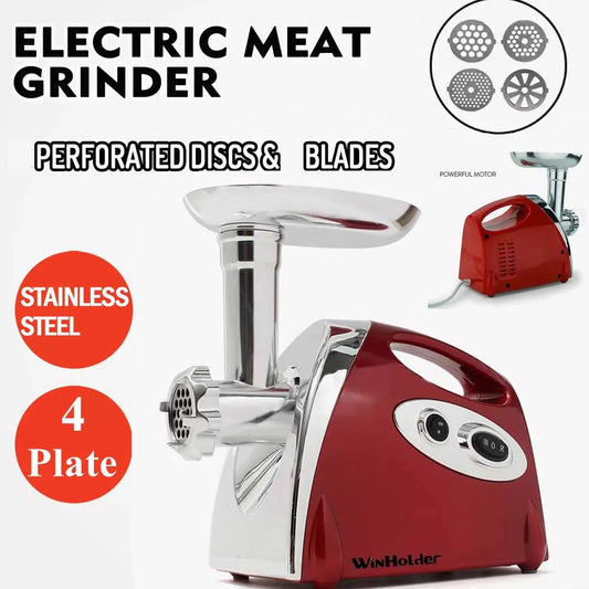 Powerful 2800 Watts Electric Meat Mincer Grinder Sausage Maker Filler Kitchen Mincing Machine Stainless Steel Red