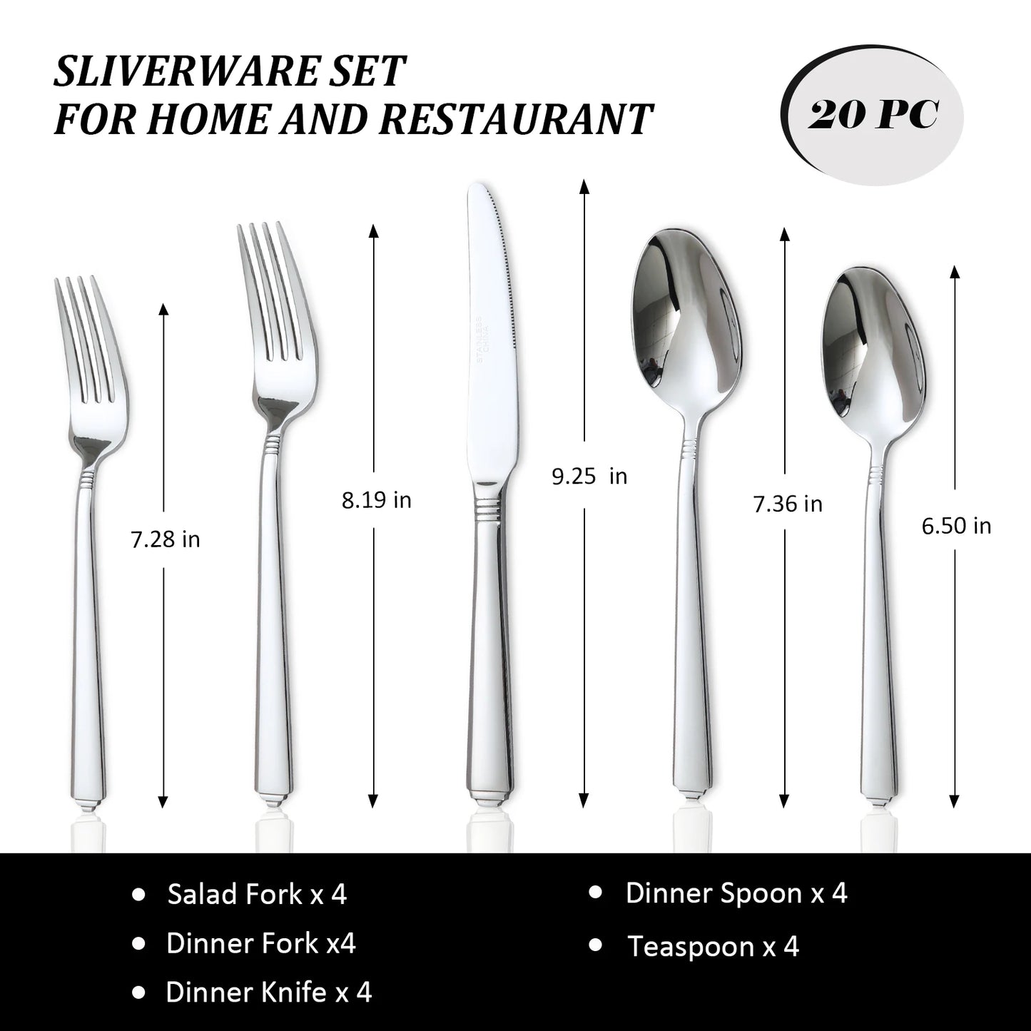 20pcs stainless steel tableware set, Silverware Set modern design western food utensils, dinner, restaurant suppliesrestaurant