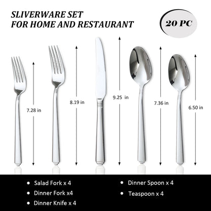 20pcs stainless steel tableware set, Silverware Set modern design western food utensils, dinner, restaurant suppliesrestaurant