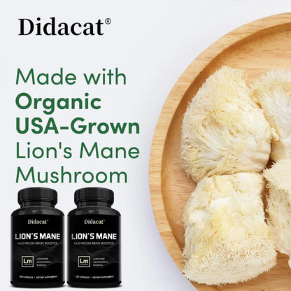 Lion's Mane Supplement Mushroom Capsules - Health Focus Support, Healthy Energy Levels, Mood & Immune Function Support, Non-GMO