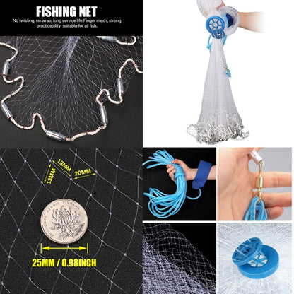American Saltwater Fishing Cast Net 4ft/6ft/8ft Radius with Heavy Duty Zinc Sinker &amp; Aluminum Disc For Bait Fish