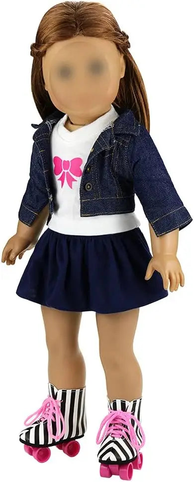 Barwa 2 Sets Doll Clothes and 2 Pairs Ice Skates Boots Shoes Fashion Autumn Clothing Dress Sets Compatible for 18 Inch Doll