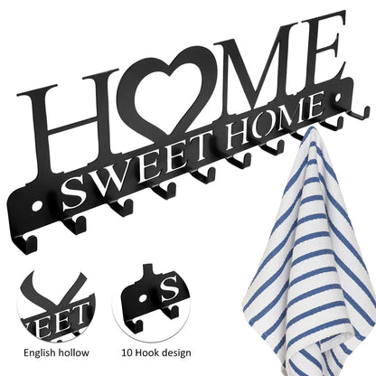 Key Holder Hooks Wall Mounted Key Rack with 10 Hooks Decorative Key Hanger Black Key Organizer for Entryway Front Door NEW