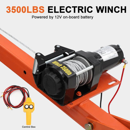 Electric Pickup Truck Crane With Electric Winch 3500 lbs 12V, Folding Truck Jib Cranes Hoist 360° Swivel For Lifting Goods