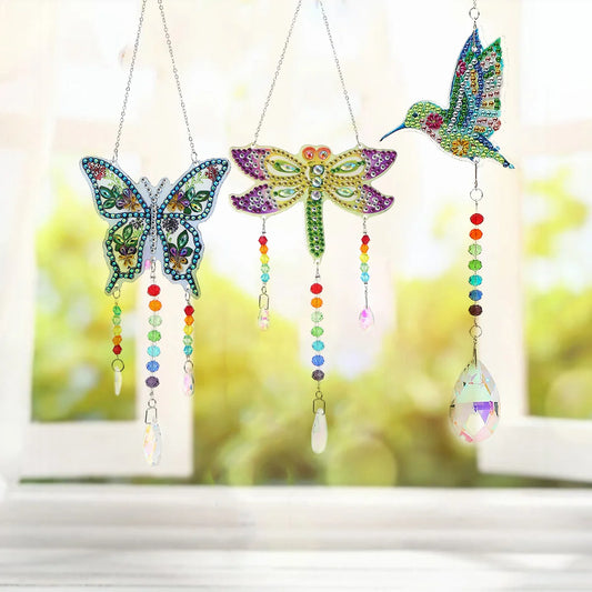 3pcs Diamond Artwork Suncatcher DIY Creative Diamond Wind Chime Kit Hanging Diamond Artwork Ornament for Garden Window Balcony