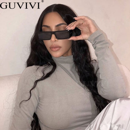 Vintage Rectangle Sunglasses Women Small Frame Mirror Sun Glasses Silver Black Lens Men One Piece Punk Eyeglasses Gafas Shades