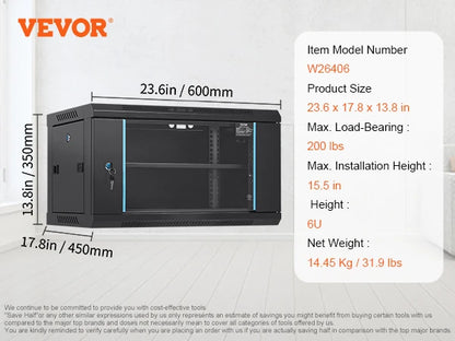 VEVOR Multifunctional Network Server Cabinet 9U/6U/12U Floor Standing/Wall Mounted Server Enclosure for Microdata Center Office