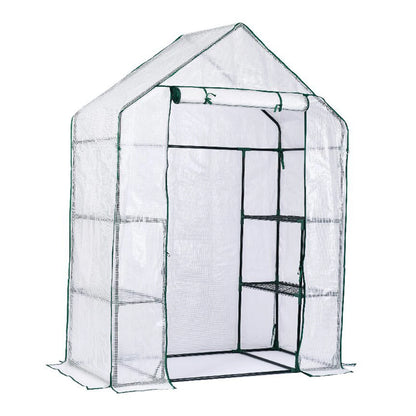 Portable Greenhouse Shed Metal Frame Walk-in Greenhouse with Roll-Up Door 3 Tier Shelves Easy Assembly Mini Greenhouse for Court
