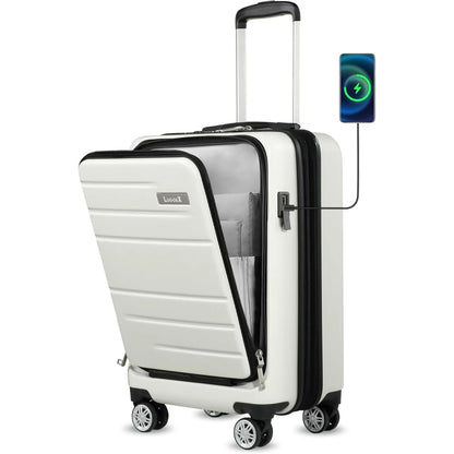 LUGGEX Carry On Luggage 22x14x9 Airline Approved, Expandable Polycarbonate Suitcase with Front Pocket (White, 20 Inch, 36.1L)