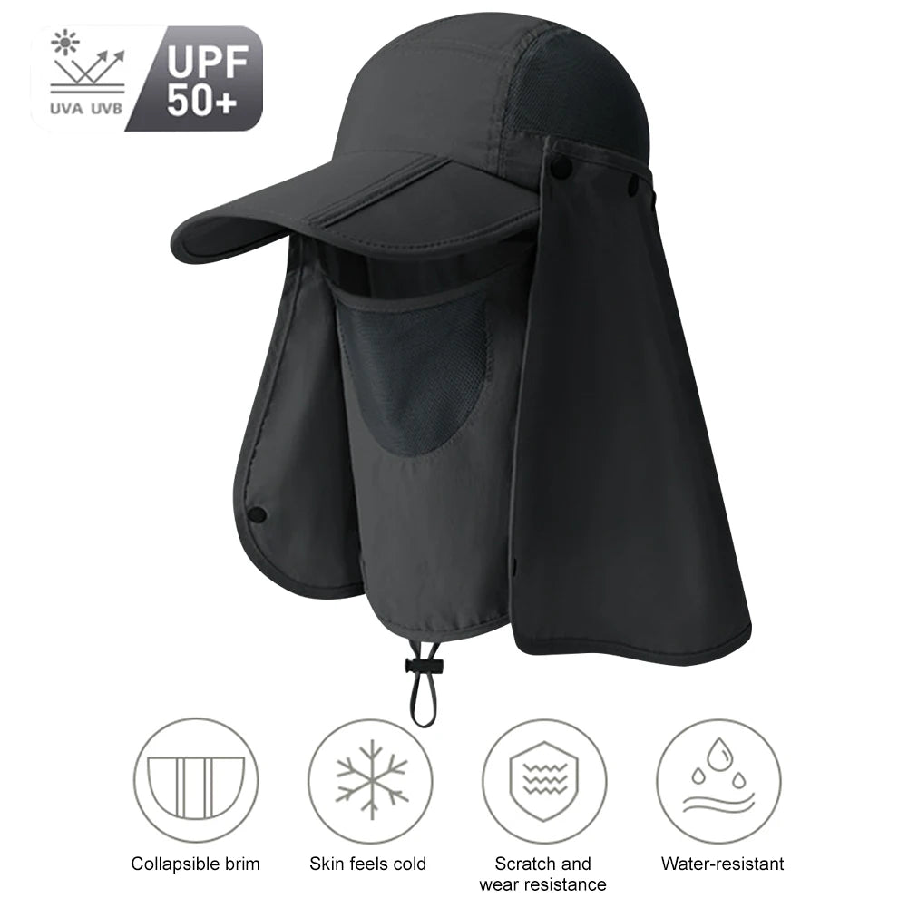 Unisex Outdoor Fishing Hat UV Protection Removable Sunshade Hat Breathable Ear Neck Cover Caps Quick Drying for Riding Fishing
