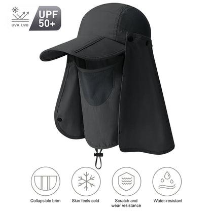 Unisex Outdoor Fishing Hat UV Protection Removable Sunshade Hat Breathable Ear Neck Cover Caps Quick Drying for Riding Fishing