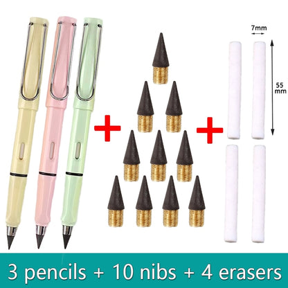 17Pcs/Set Infinity Pencils No Sharpening Eternity Pencils No Ink Kawaii Unlimited Pens Art Supplies School Stationery Nib Eraser