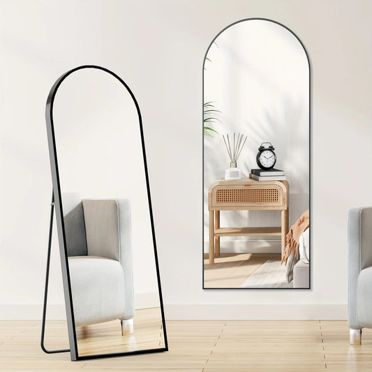 Full Body Mirror - 64"x21" / 59"x16" Size, Tall Arched Floor Standing Mirror with Aluminum Alloy Thin Frame, Suitable for