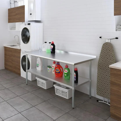 Stainless Steel Work Table with 1.5" Backsplash | Metal Kitchen Food Prep Table | NSF (72" Long x 30" Deep)