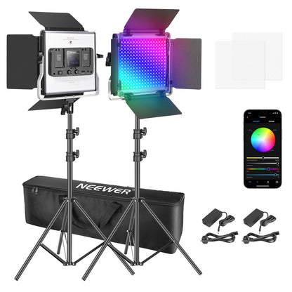 Neewer 2 Packs 660 RGB Led Light with APP Control, Photography Video Lighting Kit with Stands and Bag