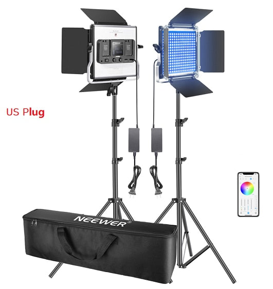 Neewer 2 Packs 660 RGB Led Light with APP Control, Photography Video Lighting Kit with Stands and Bag