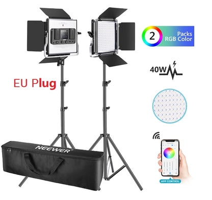 Neewer 2 Packs 660 RGB Led Light with APP Control, Photography Video Lighting Kit with Stands and Bag