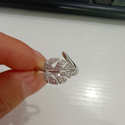 Fashion Palm Leaf Shape Rings For Women Stainless Steel Gold Color Zircon Adjustable Finger Ring Party Jewelry Gift Bijoux Femme