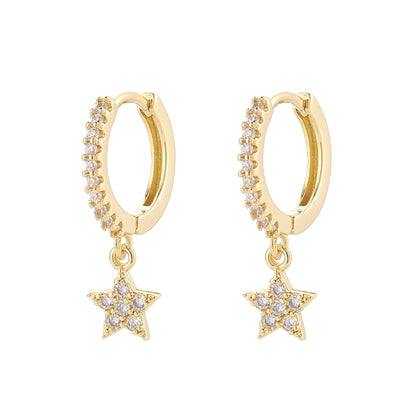 Aide 925 Sterling Silver Classic Zircon Star Moon Pendant Hoop Earrings For Women Crystal Pentagram Earrings Jewelry Pendiente
