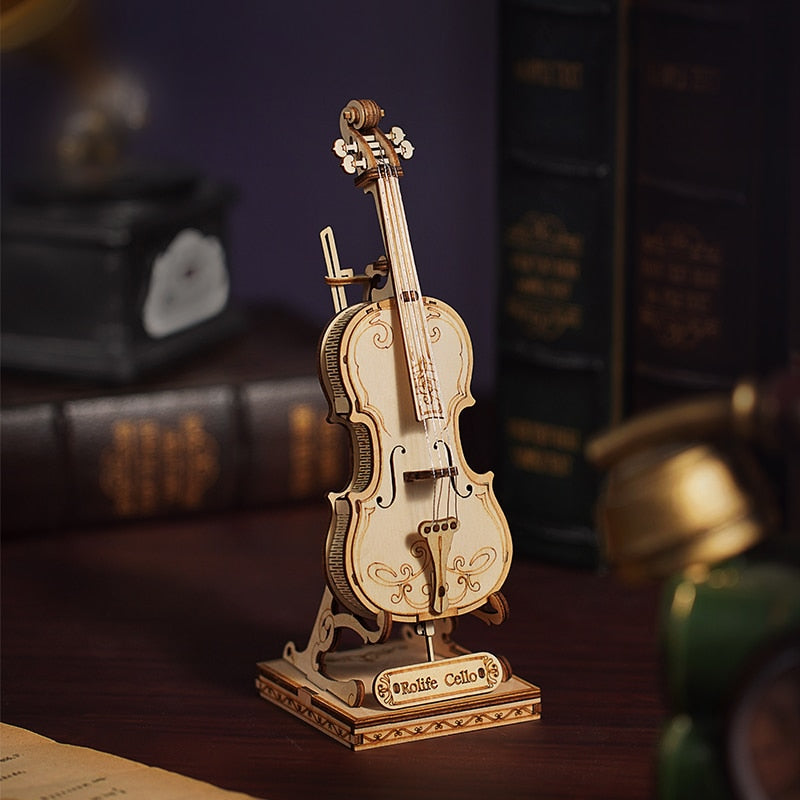 Robotime 3D Musical Instrument Wooden Puzzle Game Assembly Saxophone Drum 4 Kinds DIY Kit Accordion Cello Toy Gift for Children