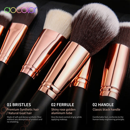 Docolor Rose Gold Makeup Brushes Set 15pcs Professional Natural Hair Brushes Foundation Powder Contour Eyeshadow Make Up Brushes