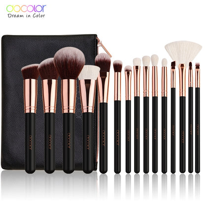 Docolor Rose Gold Makeup Brushes Set 15pcs Professional Natural Hair Brushes Foundation Powder Contour Eyeshadow Make Up Brushes