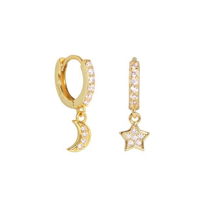 Aide 925 Sterling Silver Classic Zircon Star Moon Pendant Hoop Earrings For Women Crystal Pentagram Earrings Jewelry Pendiente