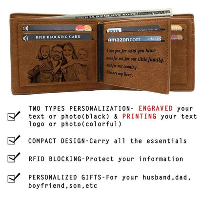 Picture Engraving Wallet PU Leather Wallet Bifold Custom Photo Engraved Wallet Festival Gifts For Him Custom Personalized Wallet.