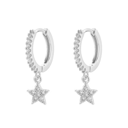 Aide 925 Sterling Silver Classic Zircon Star Moon Pendant Hoop Earrings For Women Crystal Pentagram Earrings Jewelry Pendiente