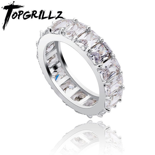 TOPGRILLZ 1 Row Iced Out Cubic Zircon  Round Ring Men's Hip Hop Gold Silver Color Personality Jewelry For  Gifts