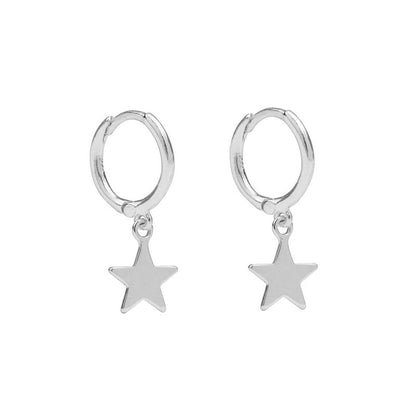 Aide 925 Sterling Silver Classic Zircon Star Moon Pendant Hoop Earrings For Women Crystal Pentagram Earrings Jewelry Pendiente