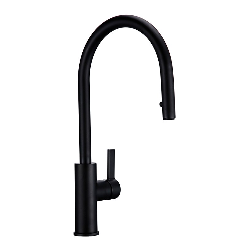 New Arrival Kitchen Faucet Swivel With Invisible Pull Out Nozzle Sprayer Gooseneck Pull Down Mixer Sink Tap in Matt Black
