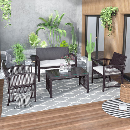 4Pcs Outdoor Patio Furniture Set 3 Rattan Chair Sofa &amp;1 Coffee Table for Garden Backyard Porch&amp;Poolside Gray[US-Stock]