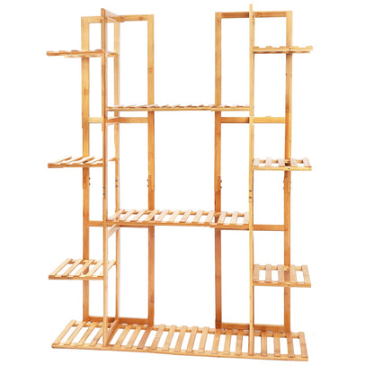 9 Tier Bamboo 17 Potted Plant Stand Rack Multiple Flower Pot Holder Shelf Indoor Outdoor Planter Display Shelving Unit for Patio