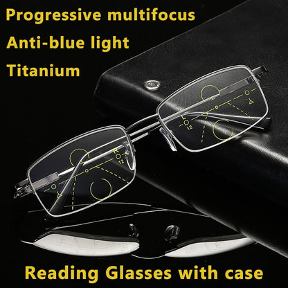 CLLOIO Progressive Multifocal Reading Glasses Men Blue Light Blocking Titanium Alloy Presbyopic Glasses Women Bifocal Eyewear