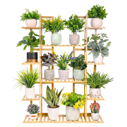 9 Tier Bamboo 17 Potted Plant Stand Rack Multiple Flower Pot Holder Shelf Indoor Outdoor Planter Display Shelving Unit for Patio