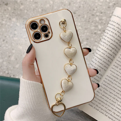 12 Pro Max Case Luxury Plated Electroplated Gold Love Heart Hand Bracelet Cover For iPhone 11 Pro Max 8Plus 7 XR XS X 12 13 Case