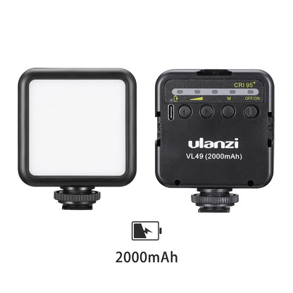 Ulanzi VL49 Mini LED Video Light Dimmable Vlog Light with 3 Cold Shoe Mount Mic Built-in 2000 mAh Battery Type C Charge Light