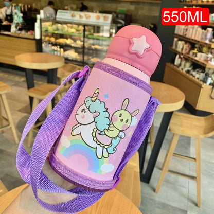 Kids Thermos Mug With Straw Stainless Steel Dobble Vacuum Flasks Children Cute Thermal Water Bottle Tumbler Thermocup